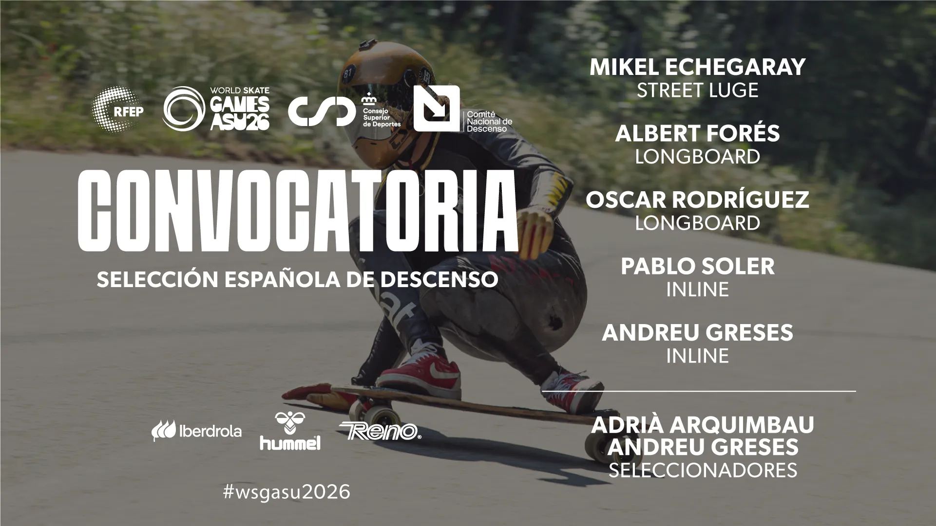 Cartel oficial de la convocatoria de la Selección Española de descenso para los World Skate Games de Asunción 2026